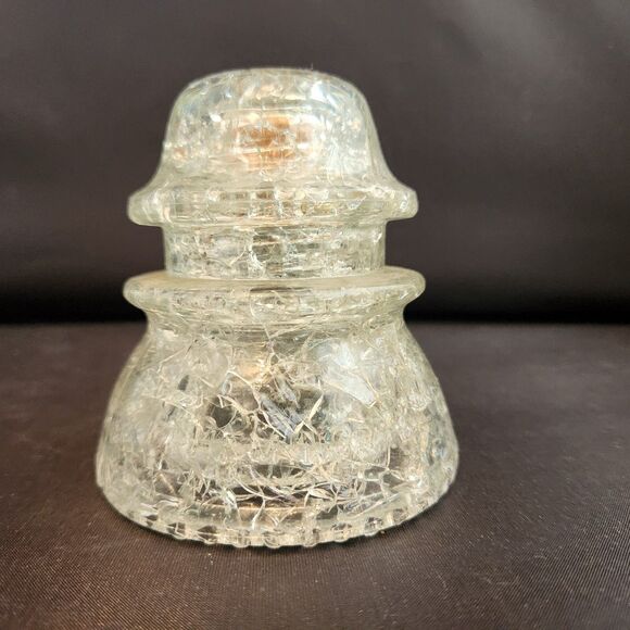 VTG Clear Crackle Glass Insulator Hemingray Electrical Intensive Iridescent 4” - Picture 1 of 8